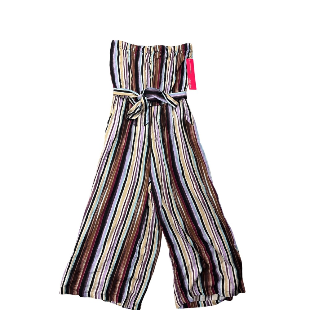 Shosho Jumpsuit Medium Multi Stripe Strapless Wide Leg Belted Pockets